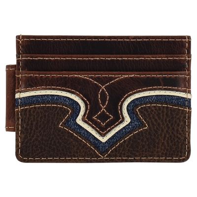 Justin Men's Genuine Leather Slim Card Wallet Yoke With Denim Inlay 24152662M10