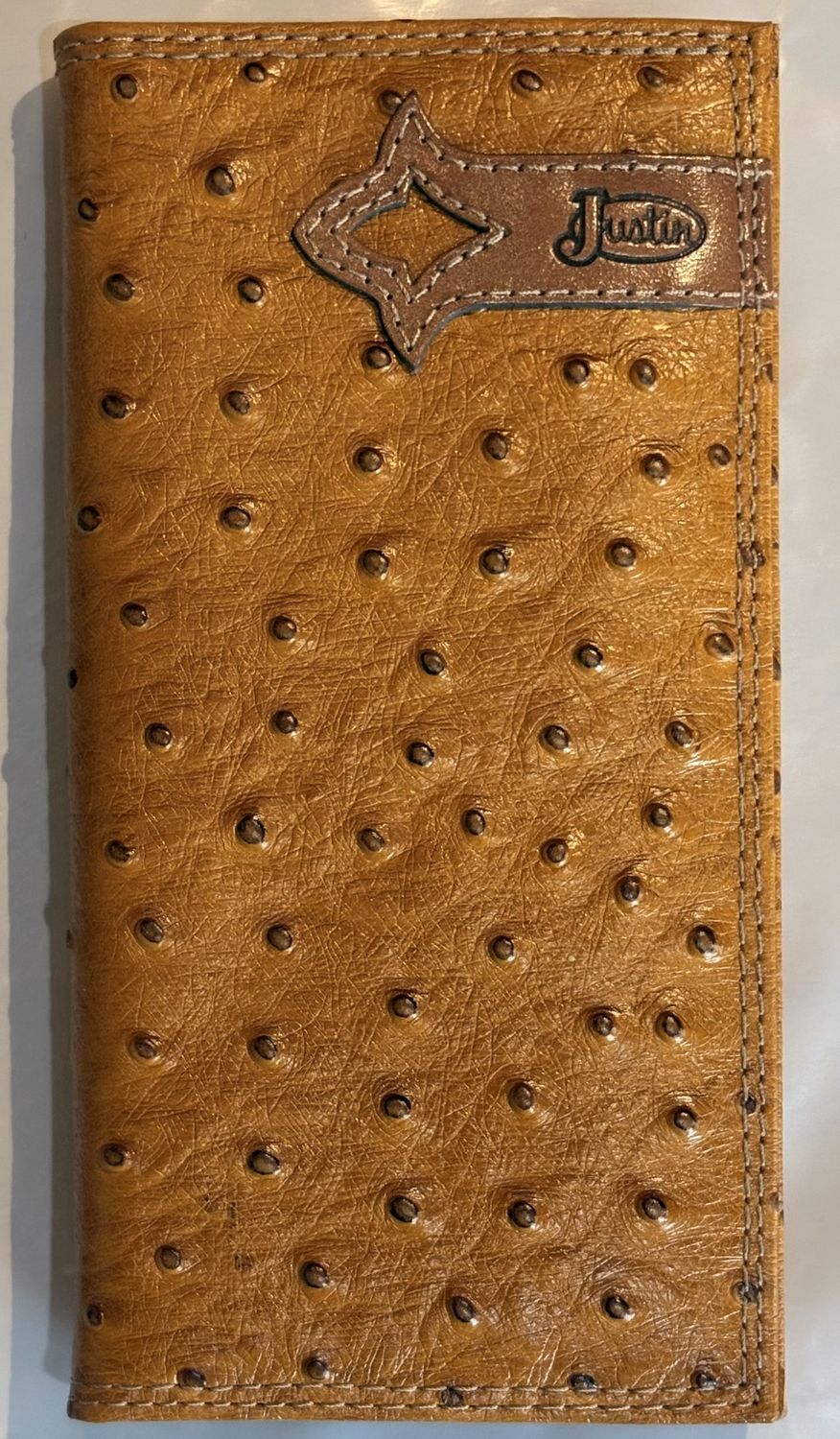 Justin Mens's Light Tan Leather Ostrich Rodeo Wallet 2122767W3