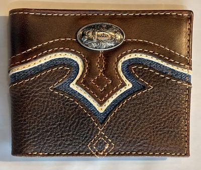 Justin Men's Genuine Leather LG Bifold Wallet Yoke with Denim Inlay 24152138W10