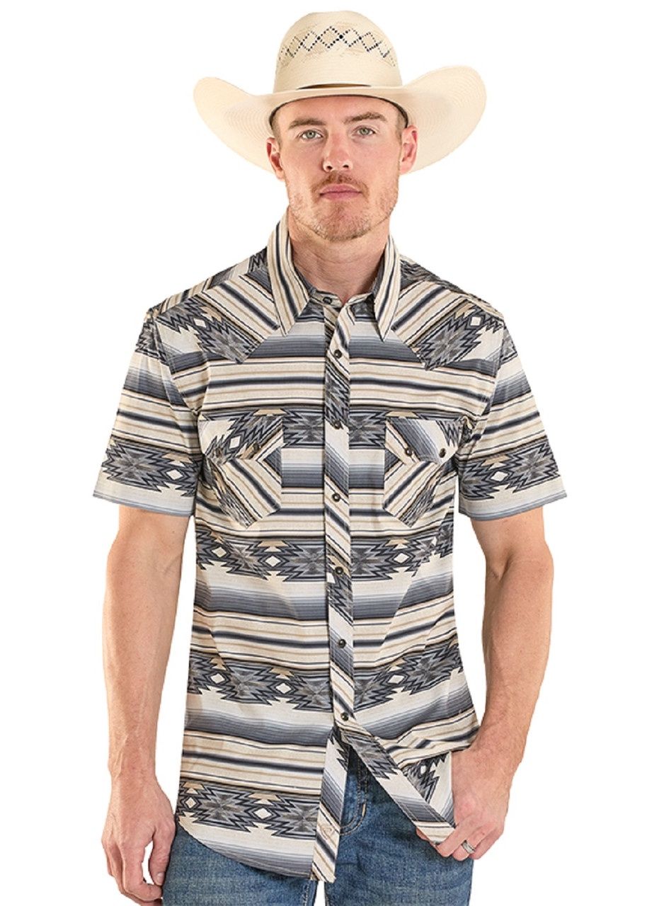 Rock and Roll Men's Vintage Stripe Printed Snap Short Sleeve BMN3S08303