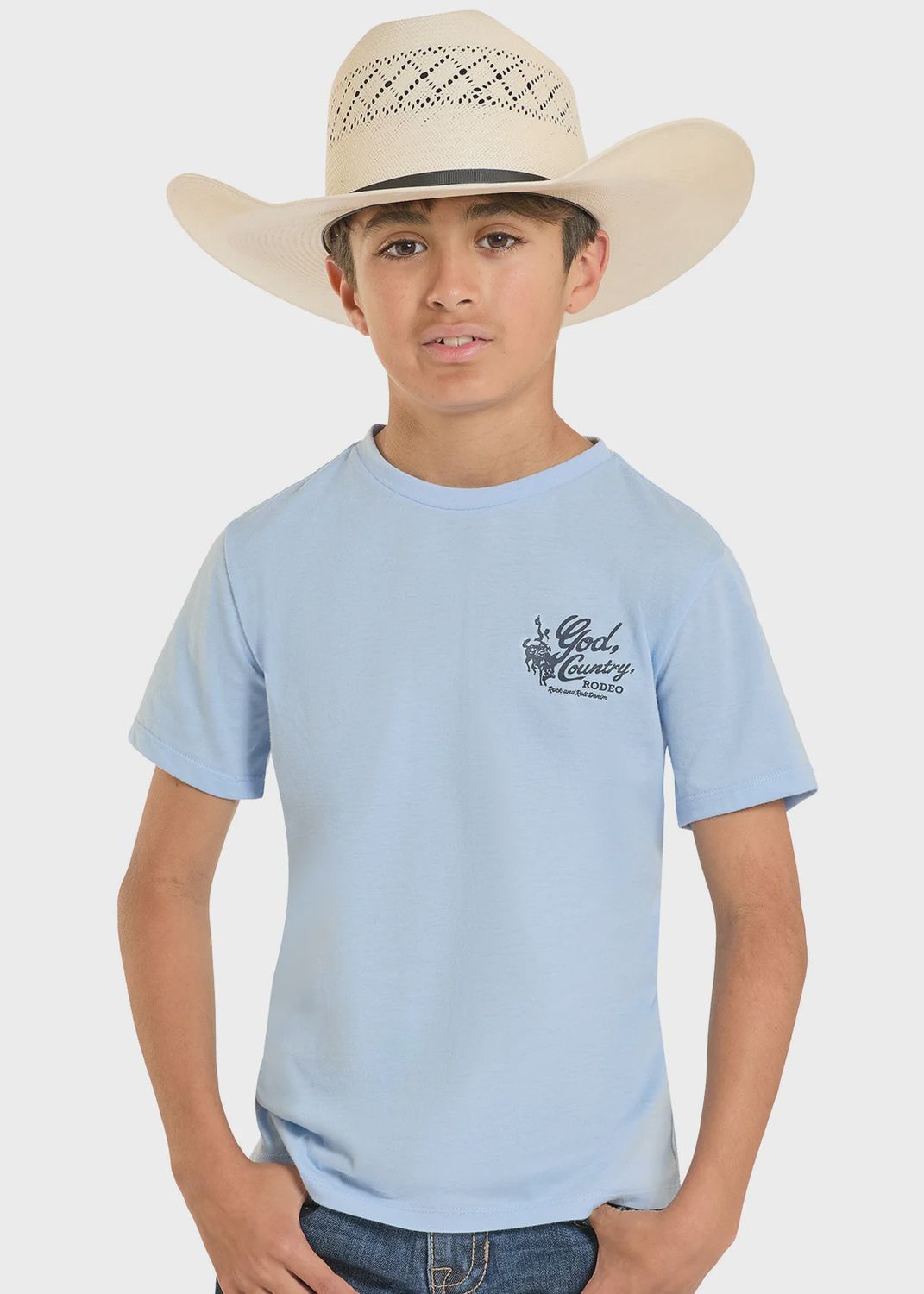 Rock And Roll Boy's Bronco Rider God Country Rodeo Graphic Tshirt BB21T08598