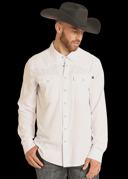 Rock and Roll Men's White Solid Snap Long Sleeve Shirt