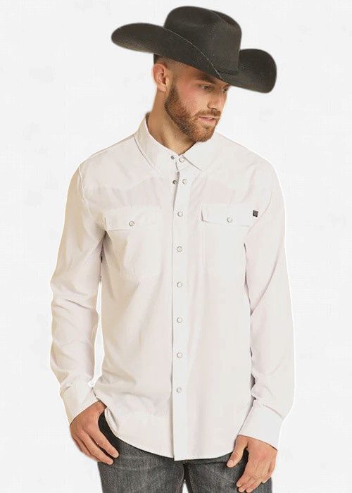 Rock and Roll Men's White Solid Snap Long Sleeve Shirt