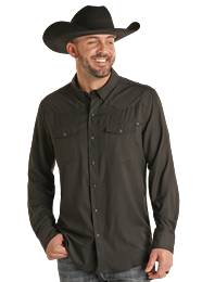 Rock&amp;Roll Denim Black Solid Pearl Snap Long Sleeve BMN2S06797
