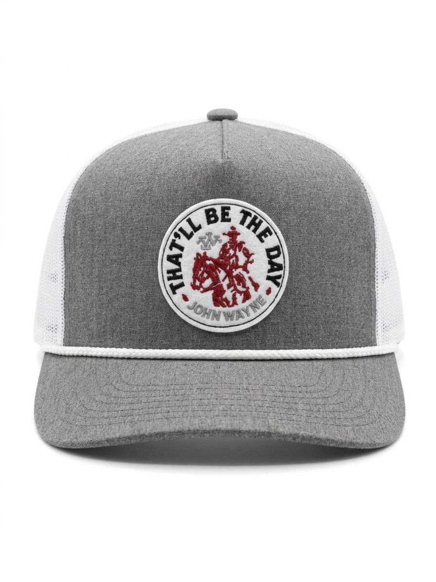 Hooey Men's John Wayne Grey and White 5-Panel Trucker Hat 2365T-GYWH