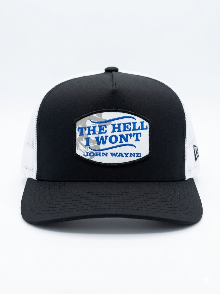 Hooey Men's John Wayne White and Black 5-Panel Trucker Hat 2364T-BKWH