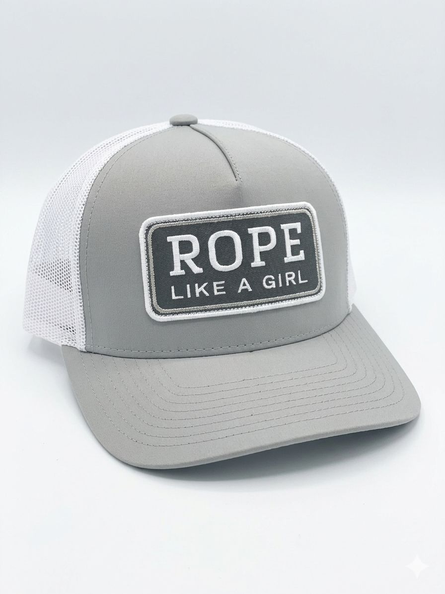 Hooey Women's Rope Like A Girl Grey and White 5-Panel Trucker Hat 2149T-GYWH