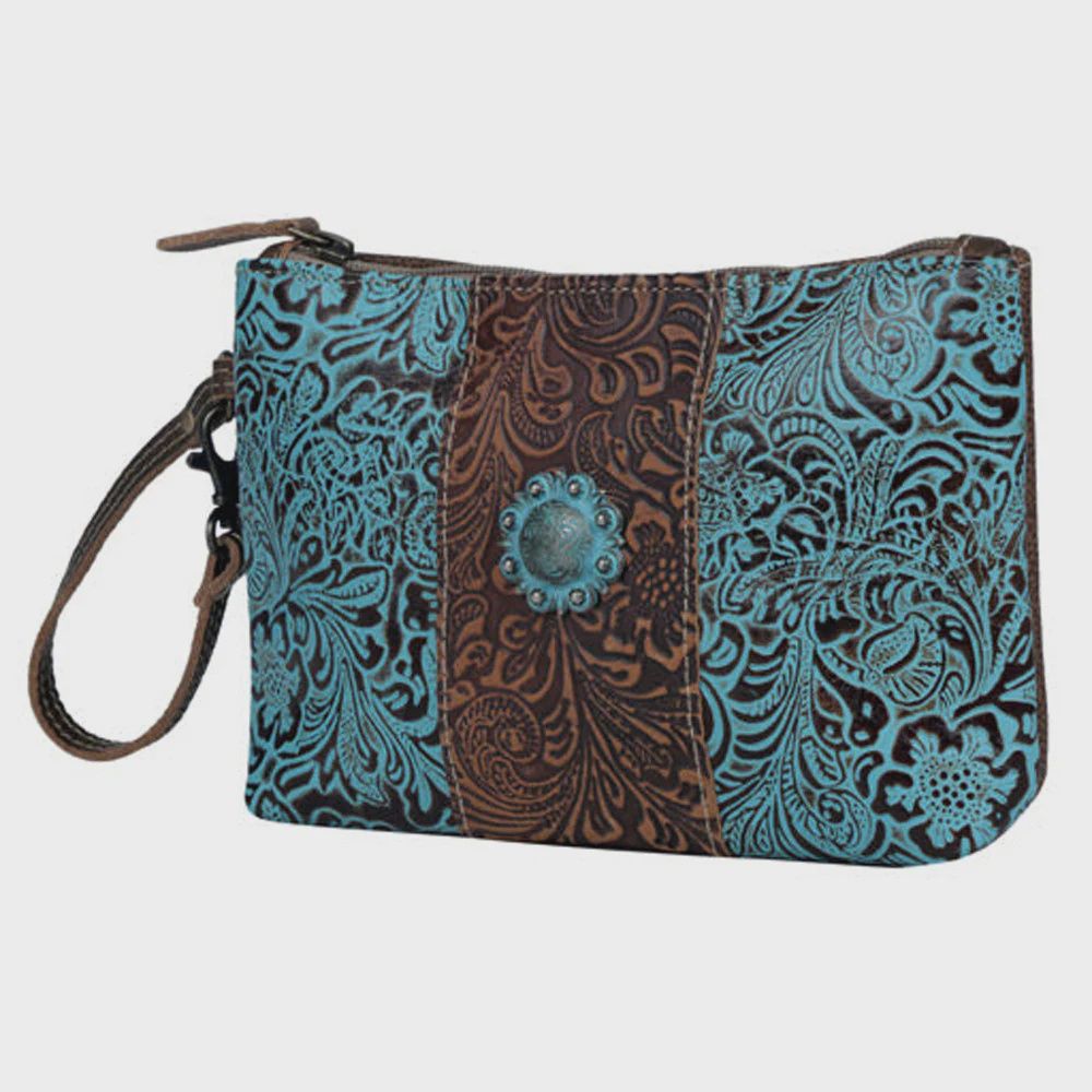 Myra Aqua Wristlet Leather &amp; Hairon Bag S3399