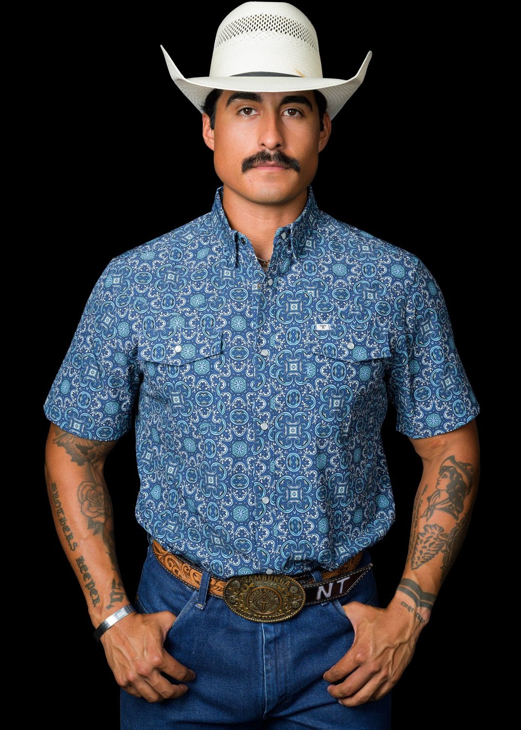 Ferrell Men's The Bennett in Blue Short Sleeve Snap FPS1026013