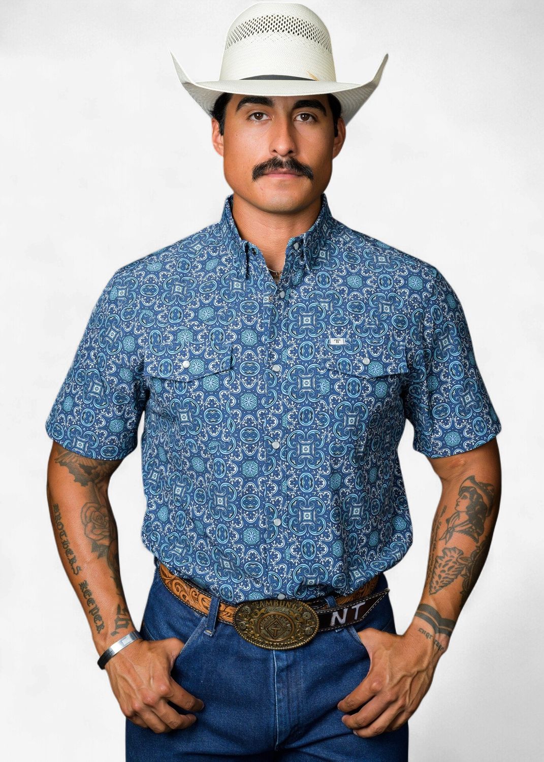 Ferrell Men's The Bennett in Blue Short Sleeve Snap FPS1026013