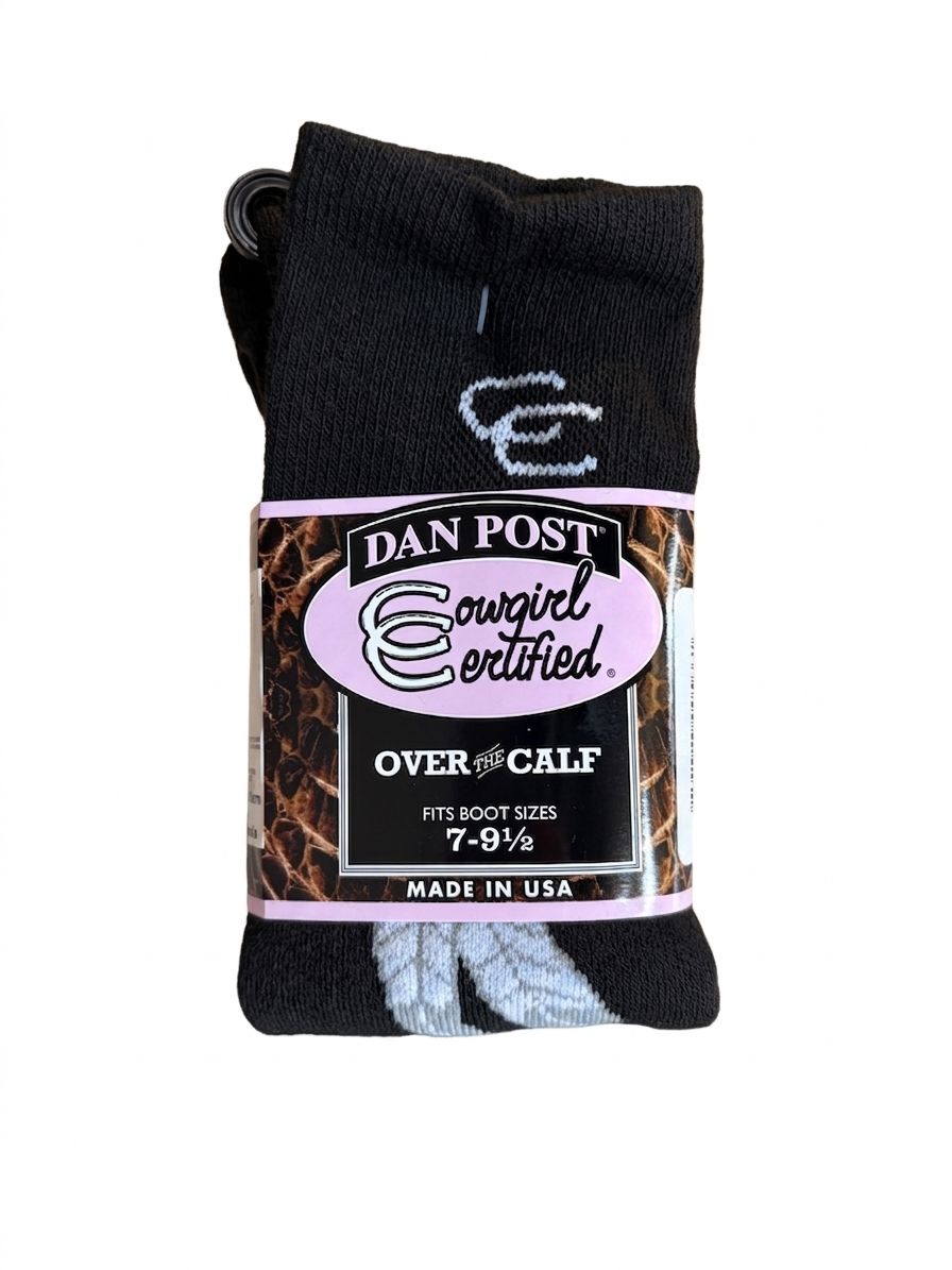 Dan Post Ladies Cowgirl Certified Feather Black OTC Sock DPCGC9-D05