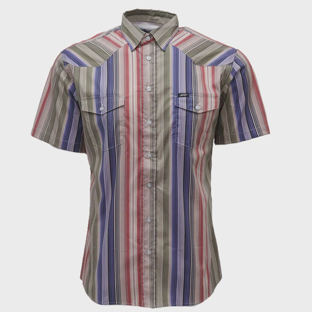 Hooey Mavrick Men's Short Sleeve  Stripe Pattern HT2624TNST