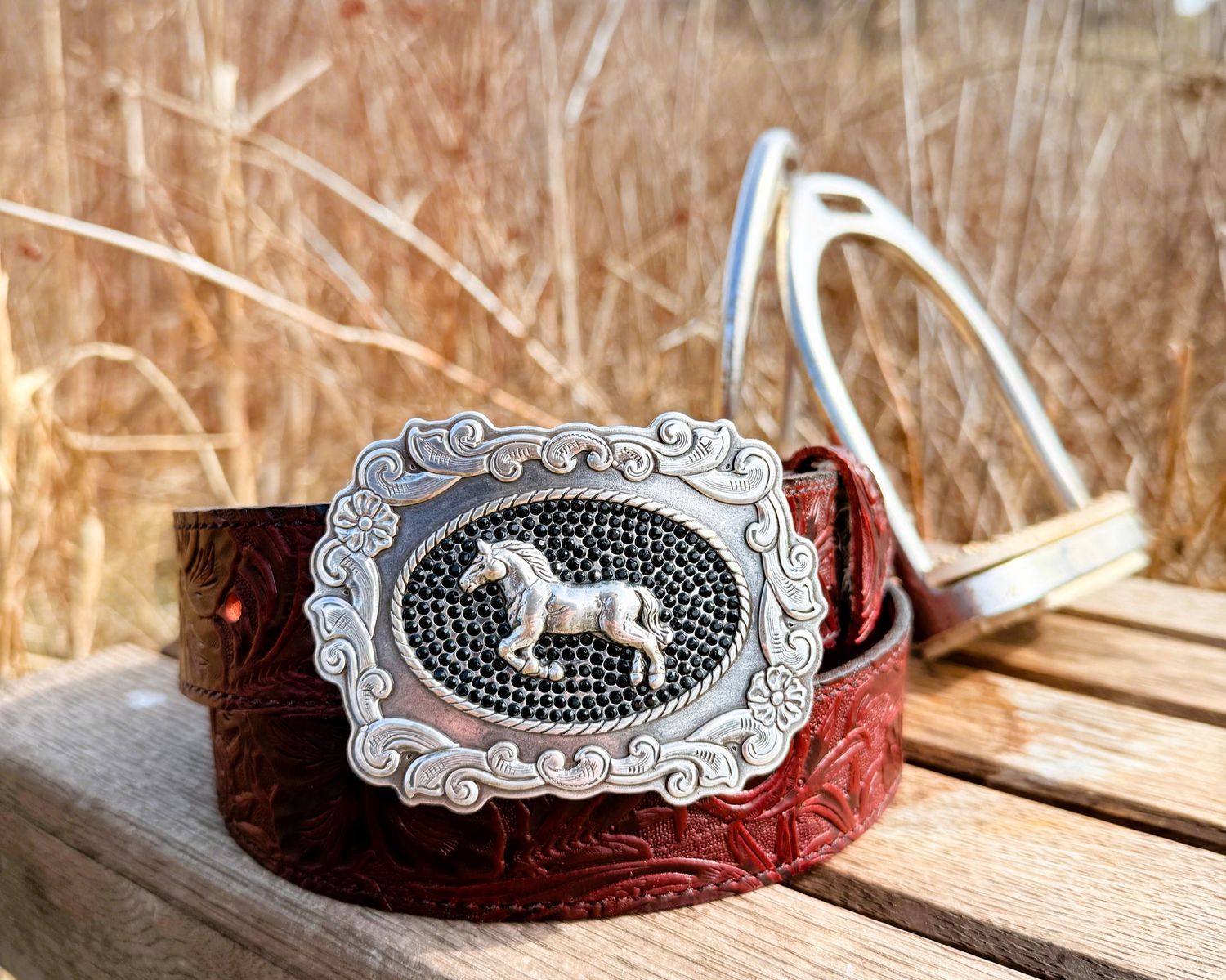 KLW Handmade Belt Women's Bridle Rose L3015