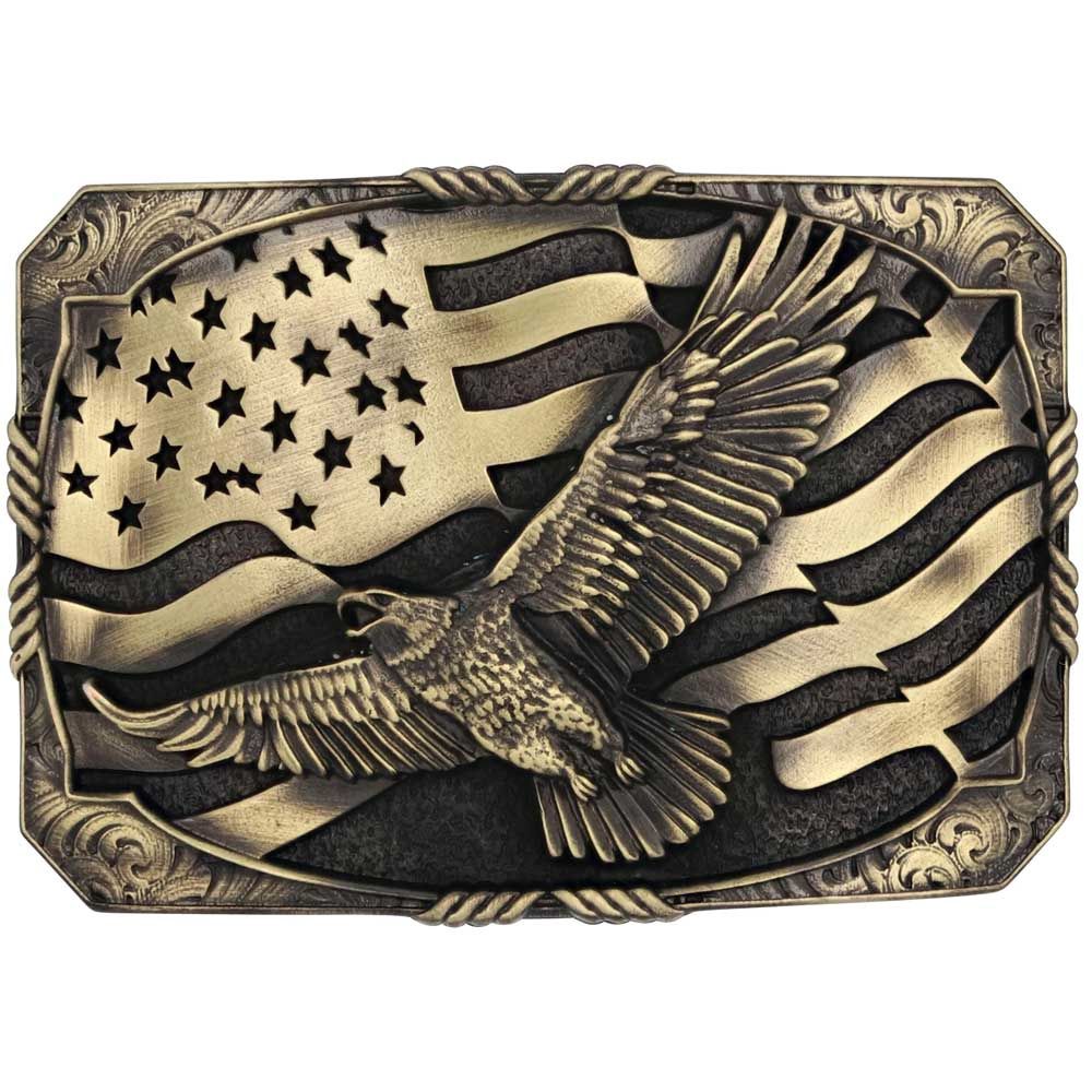 Montana Silversmiths Attitude Buckle Eagle and Flag Brass A947C