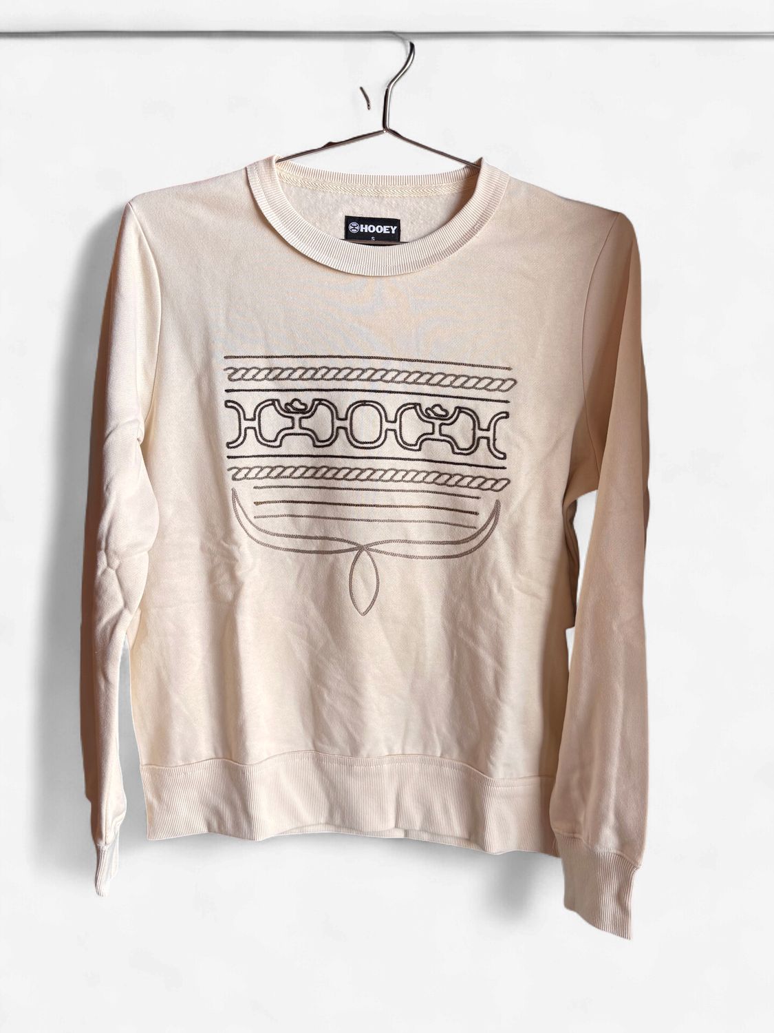 Hooey Women's Crew Boot Toe Stitch Cream Sweatshirt HH2603CRPR