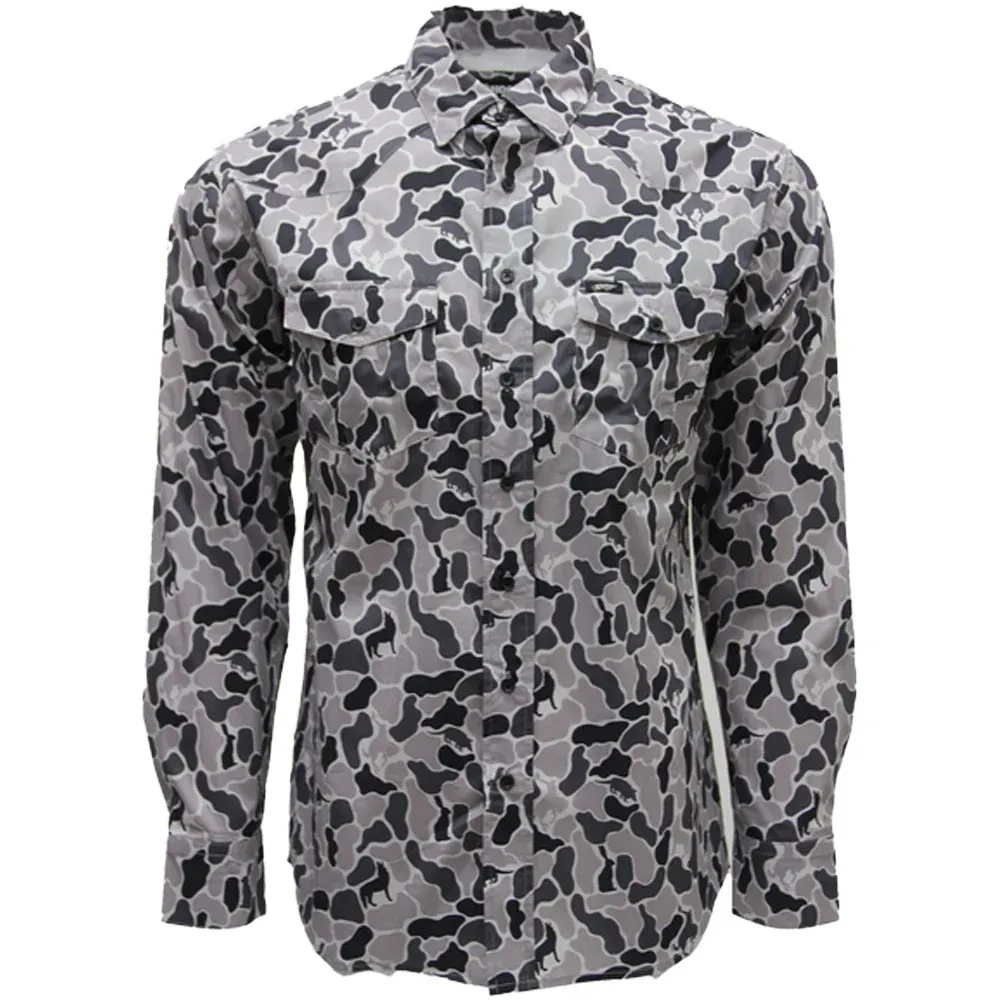 Hooey Men's Maverick LS Woven Grey/Camo Button Up Shirt HT2691GYCA