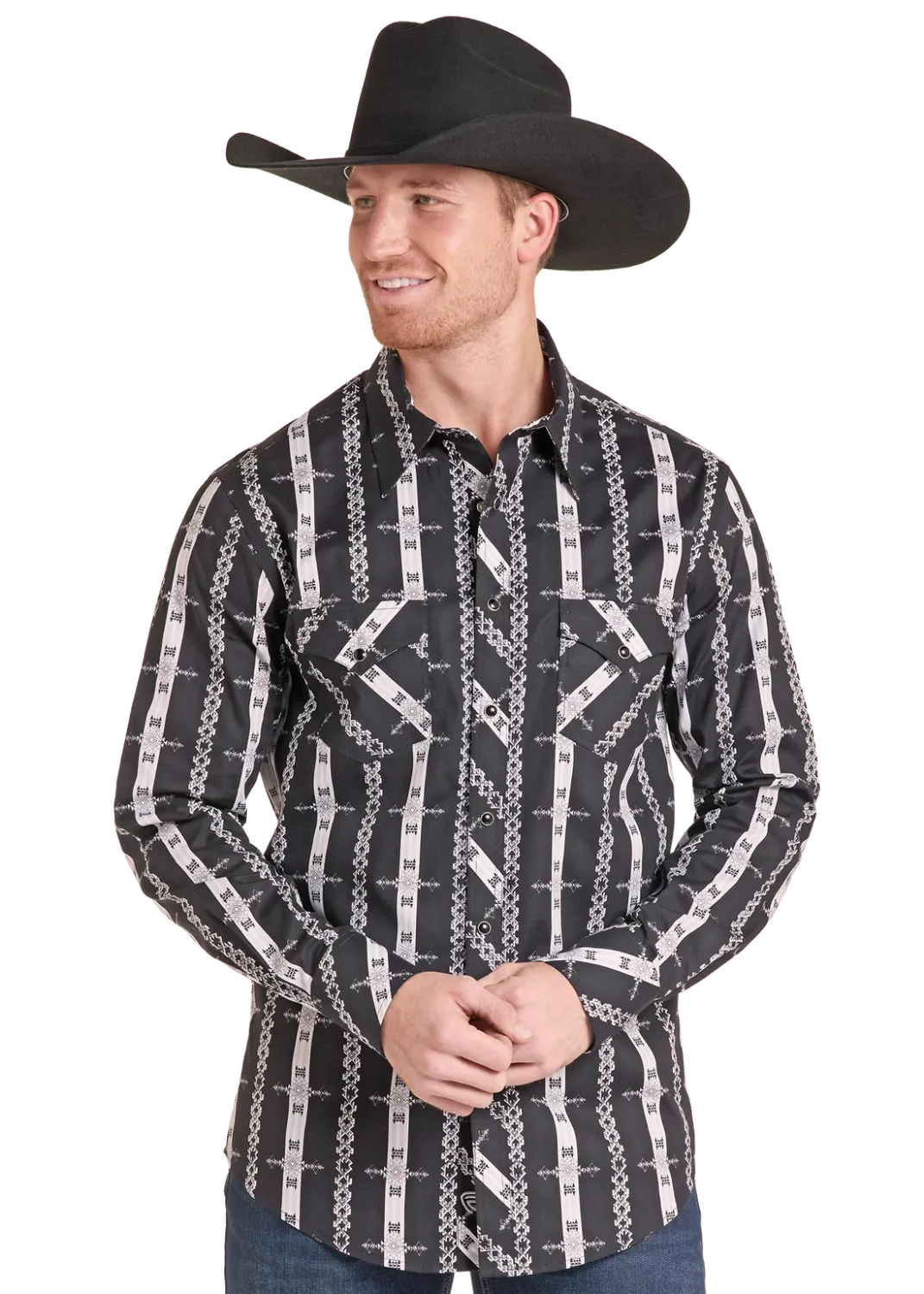 Men's Black Aztec Long Sleeve Rock n Roll Shirt BMN2S09426