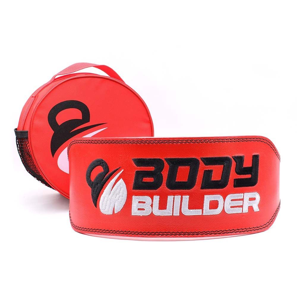 BODY BUILDER LEATHER LIFTING BELT RED+BAG M-RZ/OY