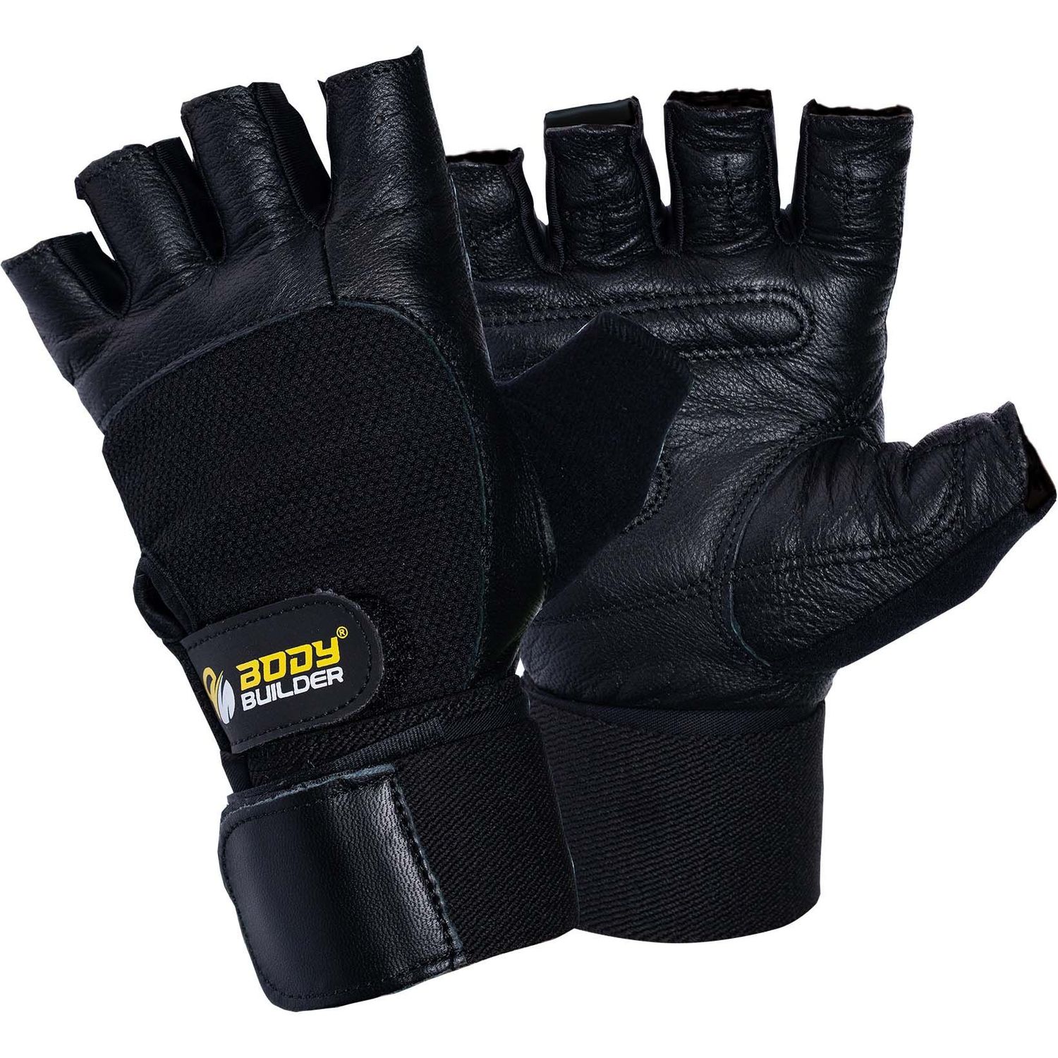 BODY BUILDER WRIST SUPPORT GLOVE BLACK & YELLOW L