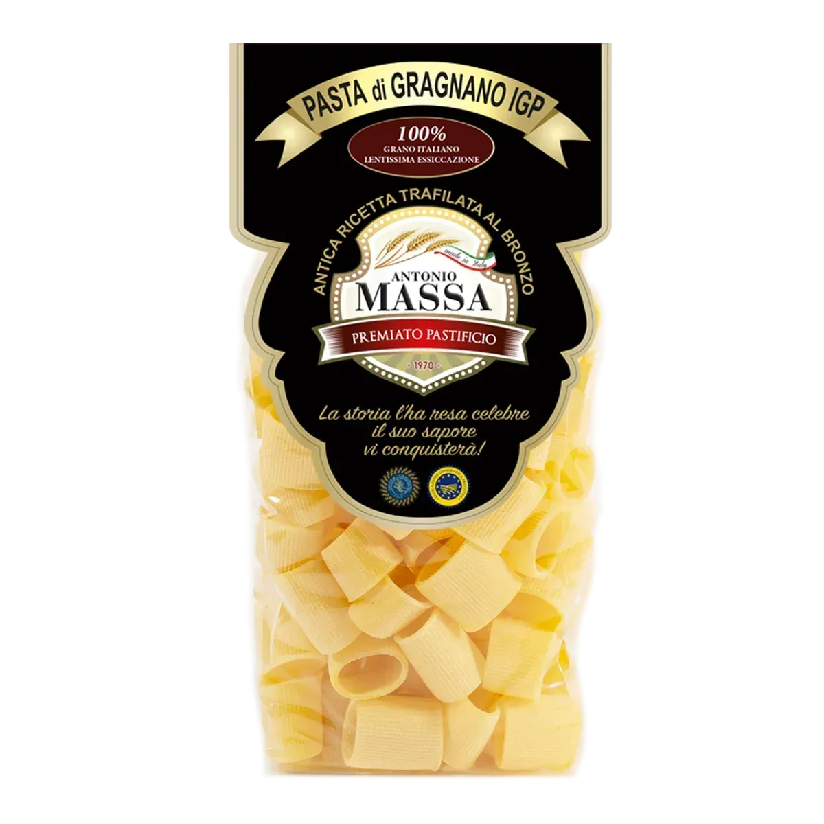 Mezzi paccheri lisci o rigati di Gragnano IGP 500 grammi- Pasta Massa
