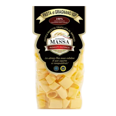 Mezzi paccheri lisci o rigati di Gragnano IGP 500 grammi- Pasta Massa Mezzi paccheri lisci o rigati di Gragnano IGP 500 grammi- Pasta Massa