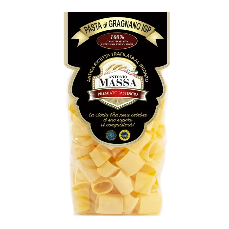 Mezzi paccheri lisci o rigati di Gragnano IGP 500 grammi- Pasta Massa Mezzi paccheri lisci o rigati di Gragnano IGP 500 grammi- Pasta Massa