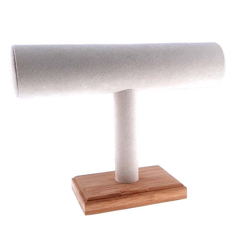 T-förmiger Ständer für Armbänder aus Holz und beiger Suédine