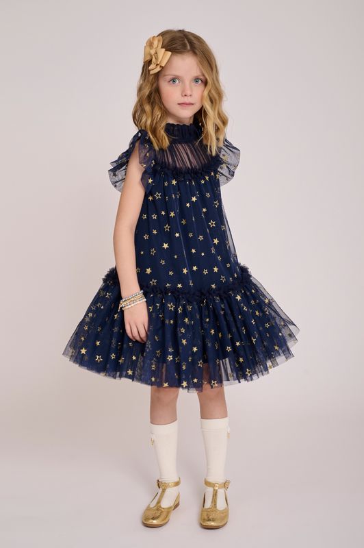 ✨ Outlet Angel’s Face – Donkerblauwe feestjurk met sterretjes ✨