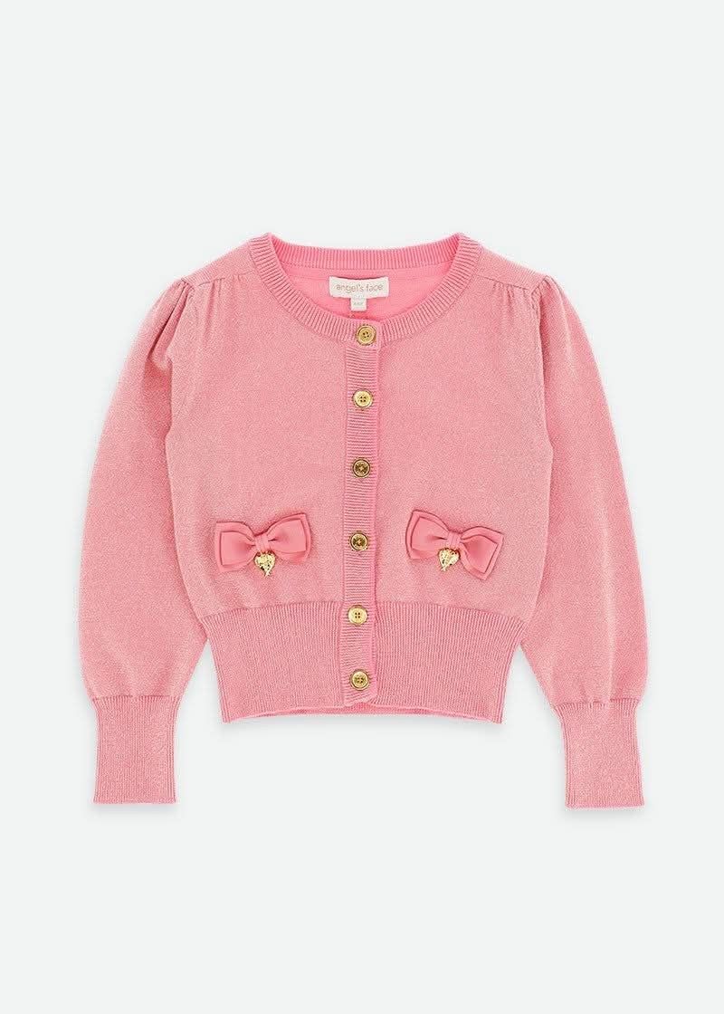 ✨ Outlet Angel’s Face – Zalmroze glittertrui met strikjes ✨