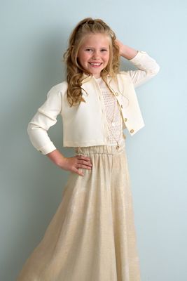 Diamante Blu 3-delige feestset "Miriam" crème & goud – jasje, top & lange rok