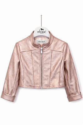 Rosé leather jasje – met rechte rits en gekropt model op de rug