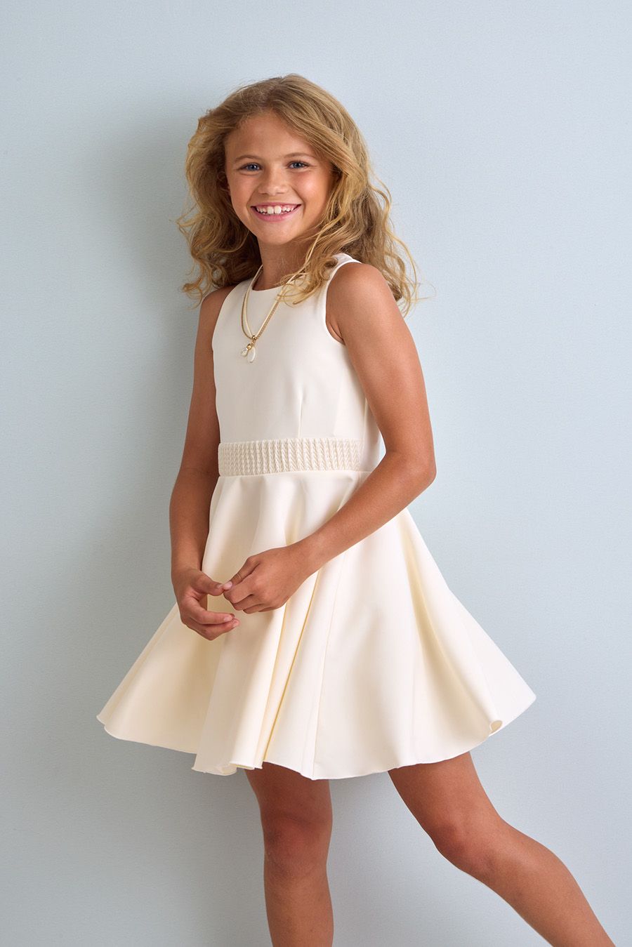 Jurk “Barbara” - Ecru feestjurk van Diamante Blu voor communie, lentefeest, vormsel of huwelijk