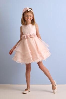 Jurk “Eloïse” - zalmroze feestjurk van Miss Leod voor communie, lentefeest, vormsel of huwelijk