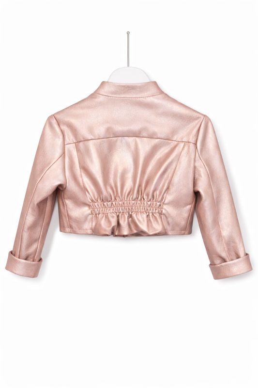 Rosé leather jasje – met rechte rits en gekropt model op de rug
