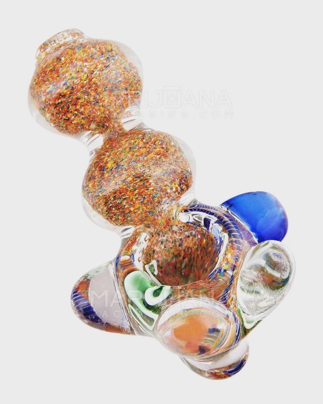 Swirl &amp; Fumed Bulged Spoon Hand Pipe w/ Multi Knockers &amp; Ribboning | 4.5in Long - Glass - Assorted
