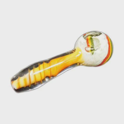 Swirled Handmade Spoon Pipe w/ Rasta Accents