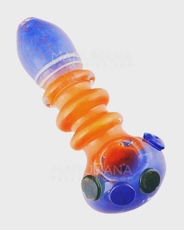 Triple Ringed Dot Accent Spoon Hand Pipe | 5in Long - Glass - Assorted