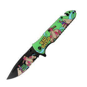 Big Buds Colored Handle Spring Assisted Folding Knife W/ Belt Cutter
