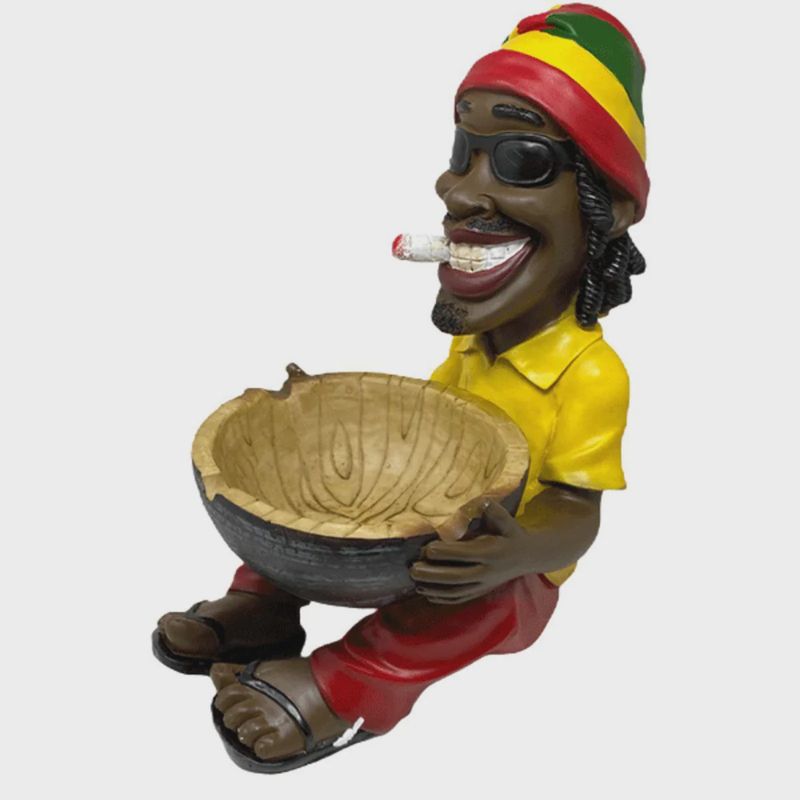 17&quot; Large Rasta Jamaican Man Holding Bowl Polyresin Ashtray Decoration (RATLRG)