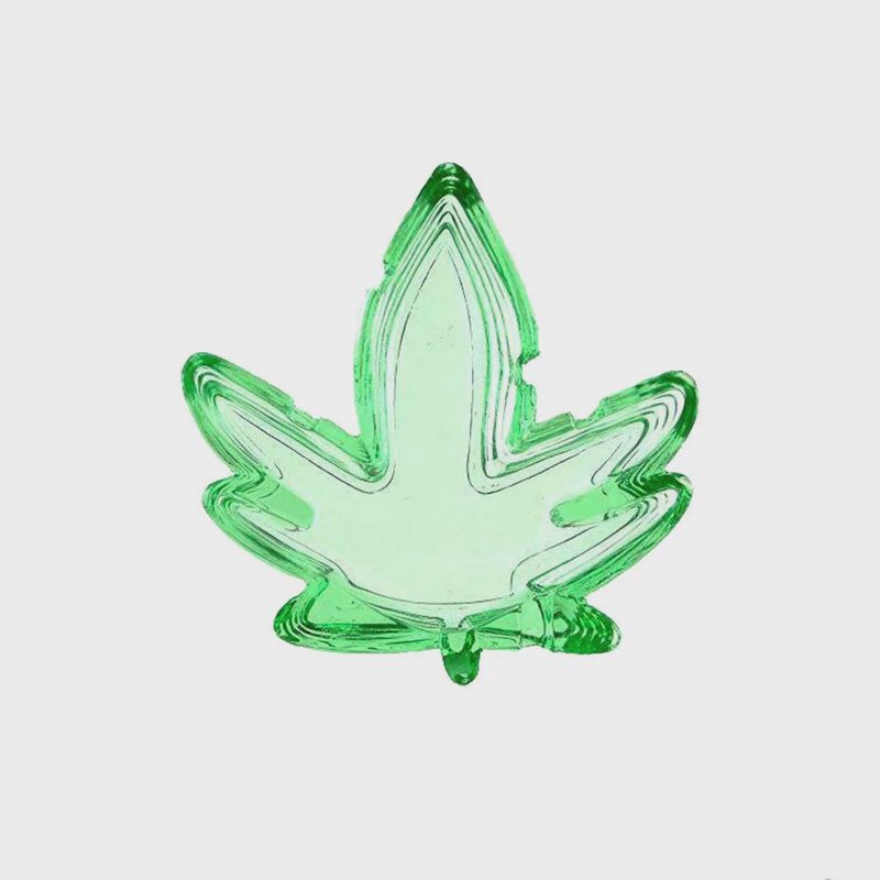 Glass Ashtray - Green Weed Leaf Design