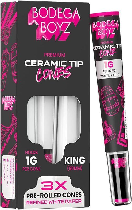 Bodega Boys  Smoking ACC  Prerolled Cones  Ceramic Tip  King Size 1.0GM/CT 3CT/PK Unrefined Brown