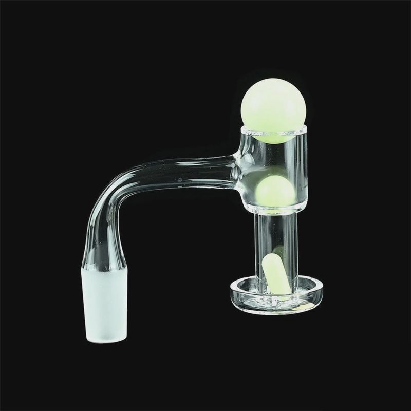 Dragon Glass Quartz Banger With Terp Slurper Vacuum With 3 Solid Color Terp Pearls &amp; Frosted Joint - 90 Degree Angle [DQF-013]