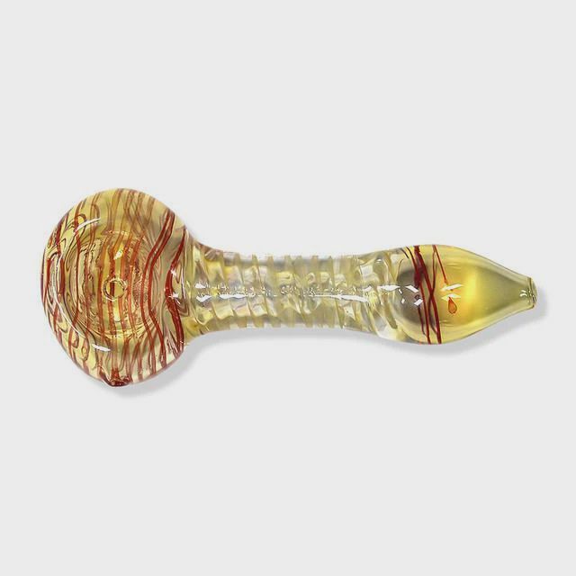 Color Glass Hand Pipe w/ Striped Inlay &amp; Fumed Accents