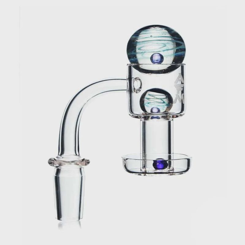 Dragon Glass Quartz Banger With Terp Slurper Vacuum With 3 Marble Design Terp Pearls &amp; Frosted Joint - 90 Degree Angle [DQF-014]