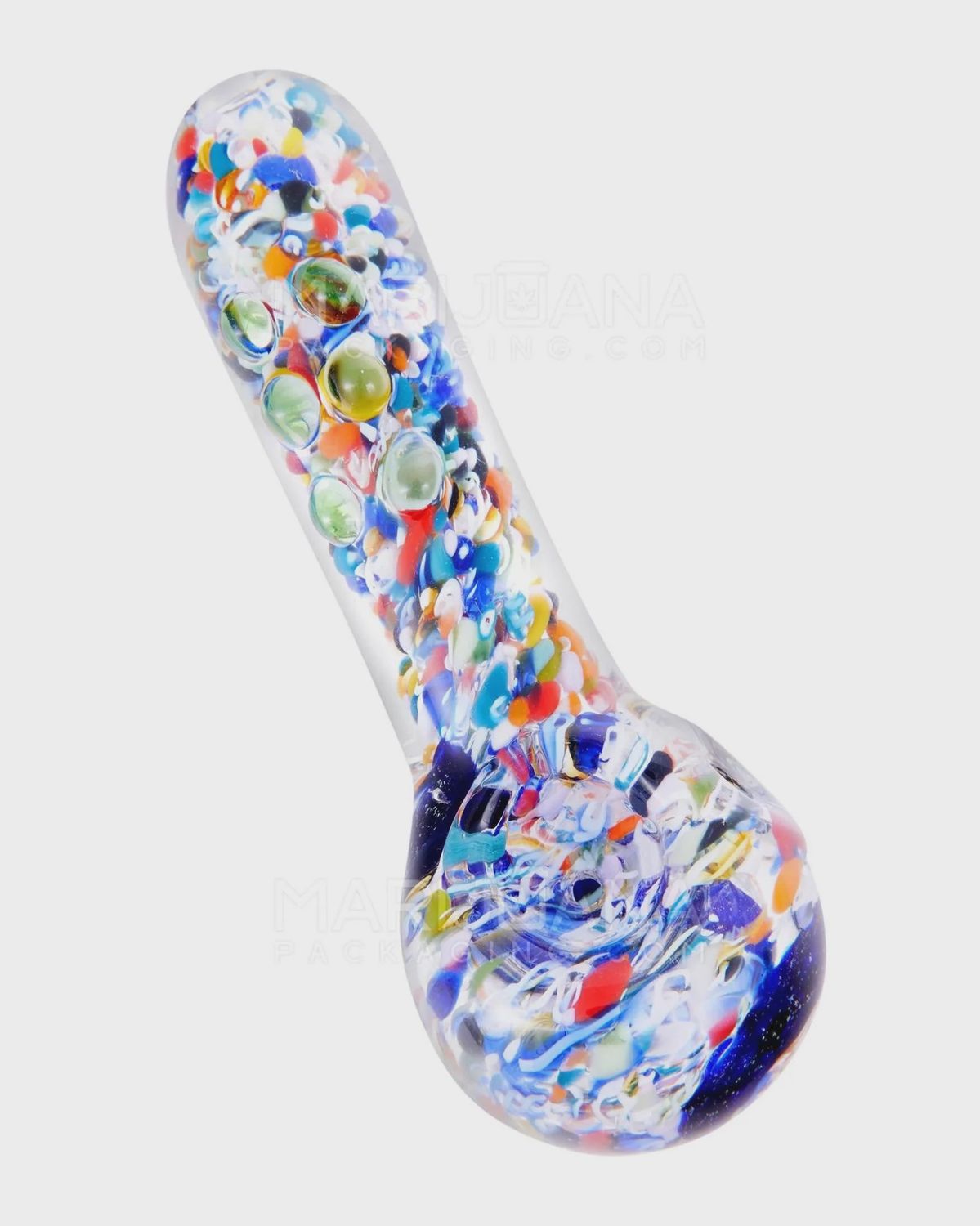 Frit &amp; Dichro Spoon Hand Pipe w/ Multi Knockers | 4.5in Long - Glass - Assorted