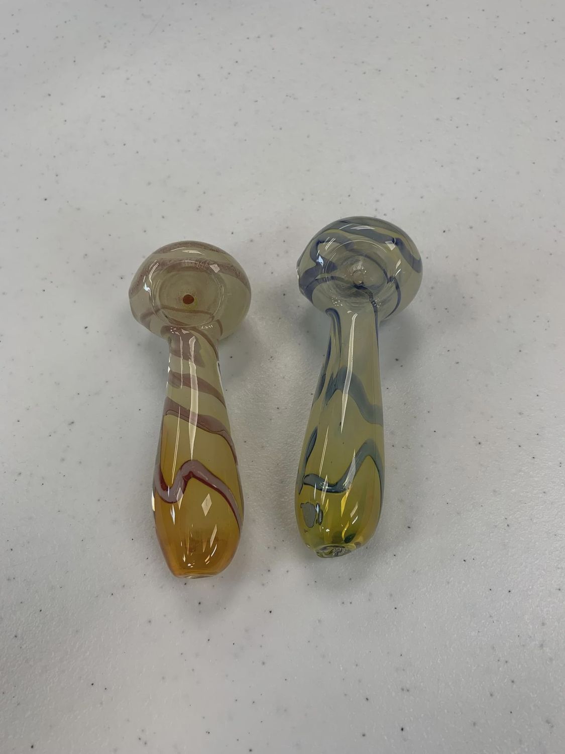 Glass Hand Pipe Cream Color Lines Spoon 55 Grams 4 Inches B153-N