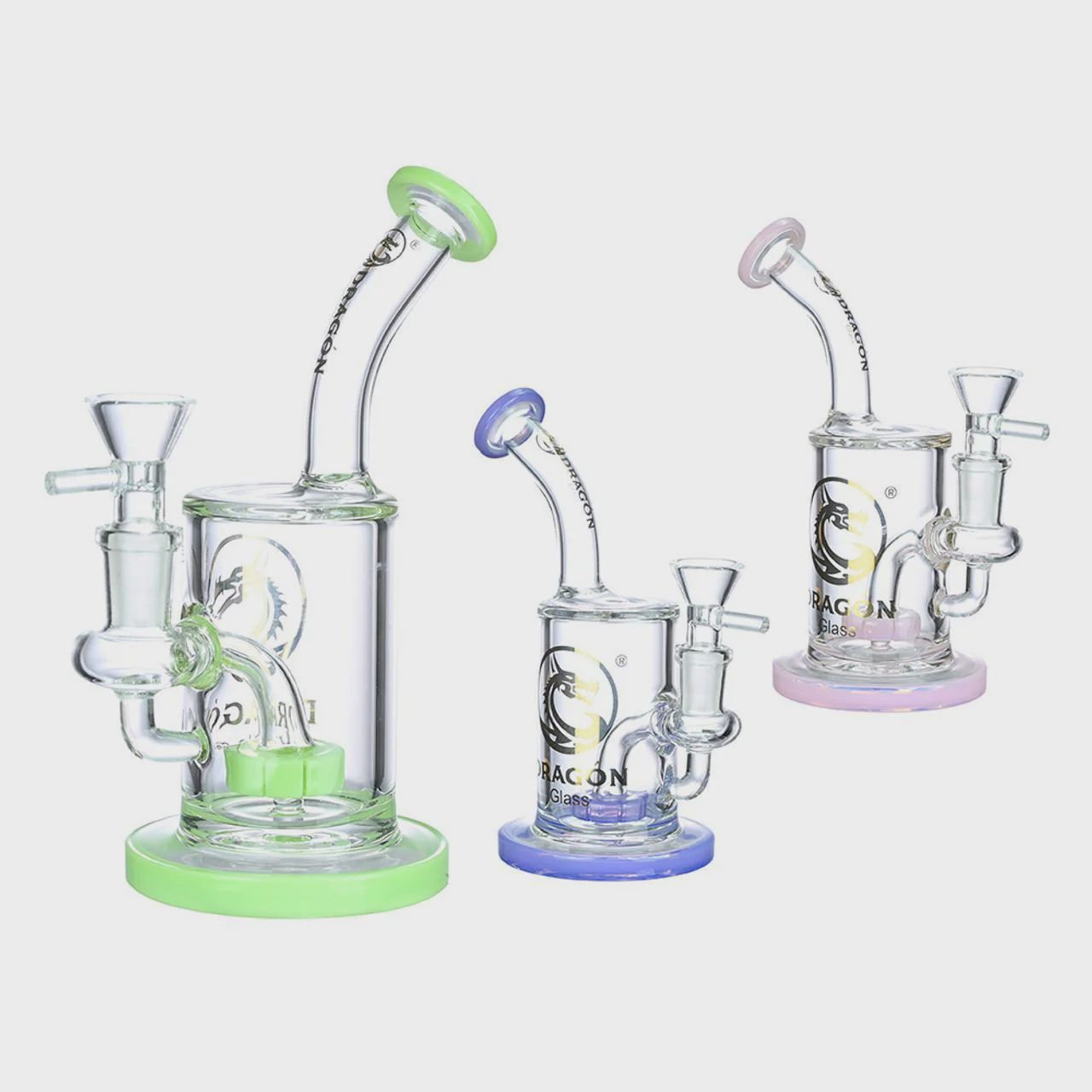 Dragon Glass Mini Water Pipe Thick Base With Matrix Perc &amp; Bent Neck - 259 Grams - 7 Inches - Assorted Colors [DGE-321]
