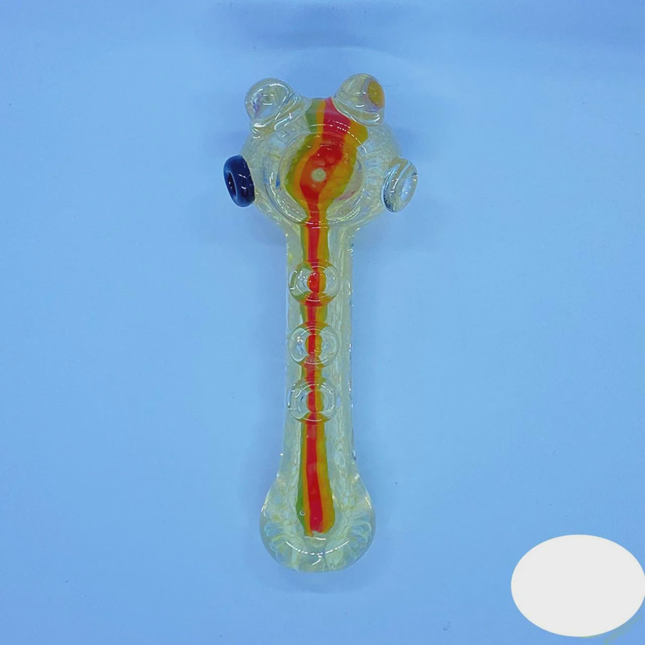 Glass Hand Pipe Rasta Line Fumed Marble Buttons Spoon - 130 Grams - 5 Inches - Assorted Colors [S105]