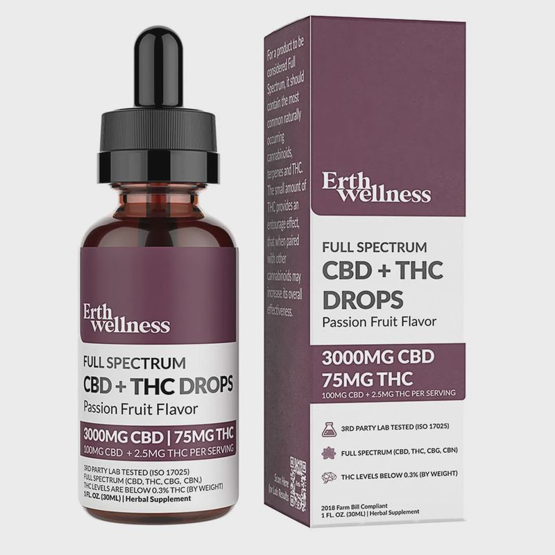 Erth Wellness 3000MG Full Spectrum CBD + 75MG THC Drops Tincture