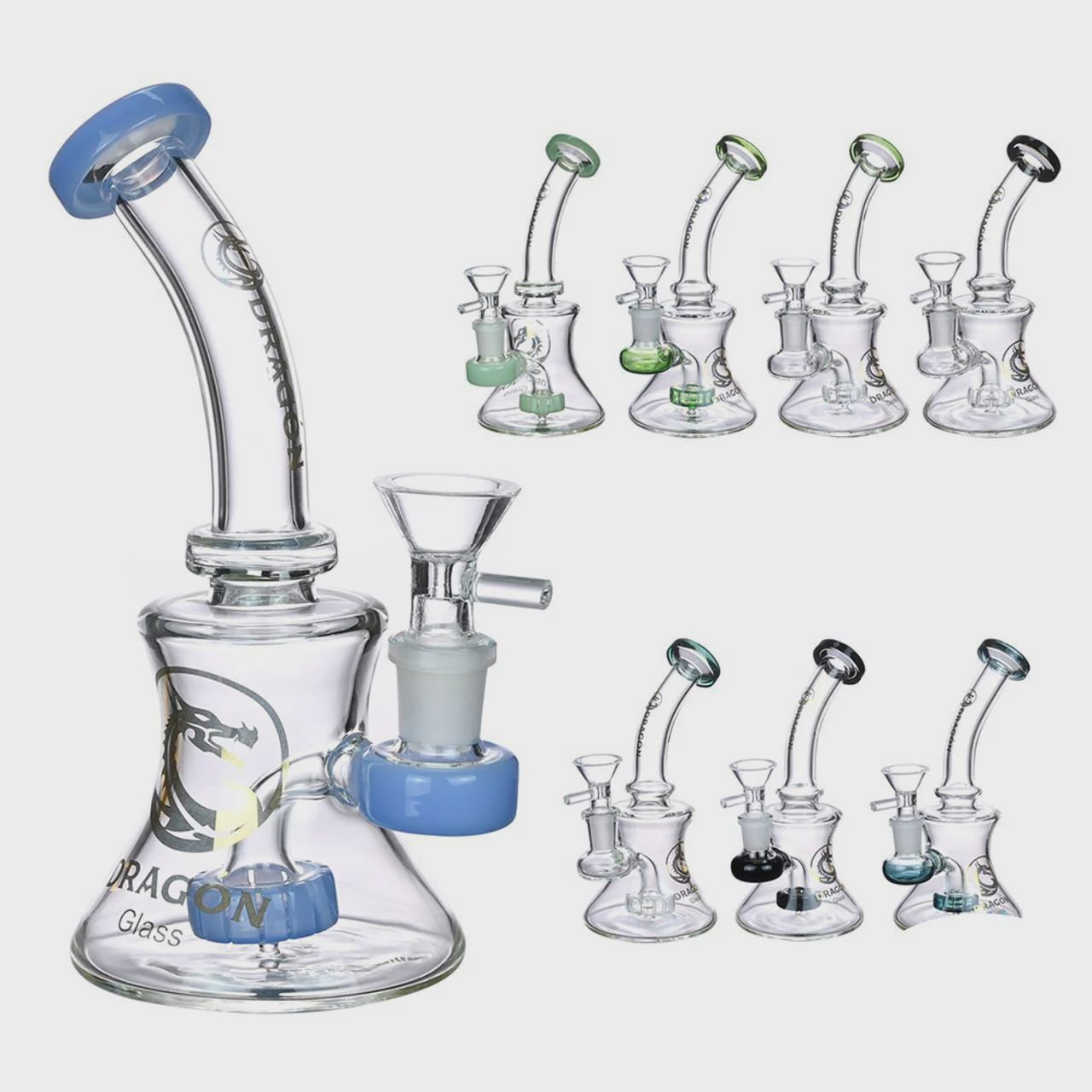 Dragon Glass Water Pipe Bell Shape Base With Matrix Perc &amp; Bent Neck - 199 Grams - 7 Inches - Assorted Colors [DGE-061]